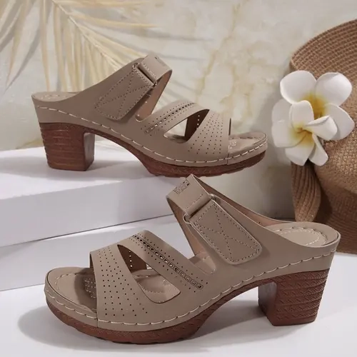 Women's Bohemian Stitch 7cm High Heel Slide Sandals - Open Toe, Ultra-Lightweight, Comfortable, Non-Slip & Wear-Resistant, Boho Sandals, Peep Toe, Trendy Sandals, Trending Sandals, Fashionable Sandals, Heeled Sandals