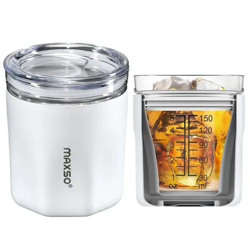 [MAXSO Insulated Coffee Cup] 8.8 oz Vacuum Stainless Steel Flask - Portable Thermo Tumbler with Glass Insert, Sip Lid, Leakproof, BPA-Free, Graduated, Reusable for Coffee, Tea - Wedding & Father's Day Gift,sohochic