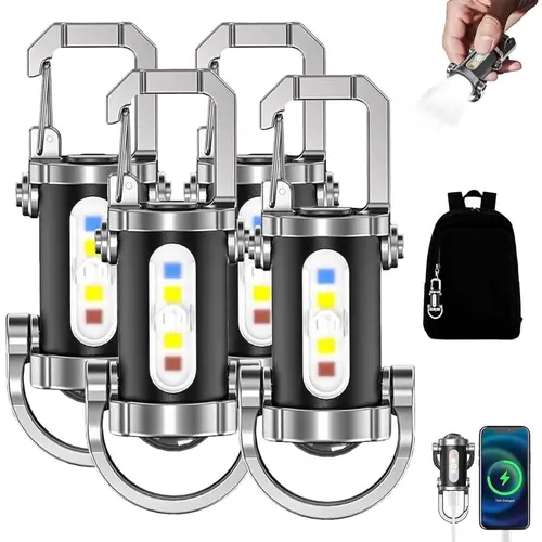 GJANSH Portable Rechargeable Bright Keychain Flashlight Phone Charger, Mini Keychain Flashlight, 7 Modes, 1200 Lumens EDC Waterproof Keychains Flashlight (4PCS), toolupgrade