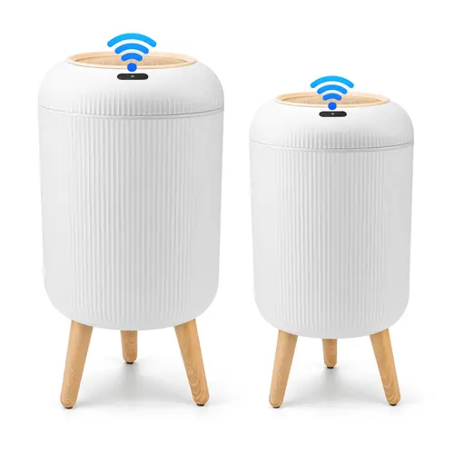 Pukomc Smart Induction Waterproof Trash Bin - Flip-Top Design, , Ideal for Bathroom, Kitchen, Bedroom, Office, Cute Style White Home Goods summerwins