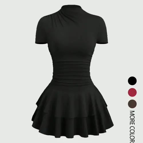 Women's Solid Color Basic Short Sleeve Bodycon Fit Dress, Elegant Short Casual Wear, Perfect for Daily Use, Stylish and Comfortable Fashion, Casual Fashion Fitted, Everyday, Minimalist, Casual Chic Dress, Womenswear