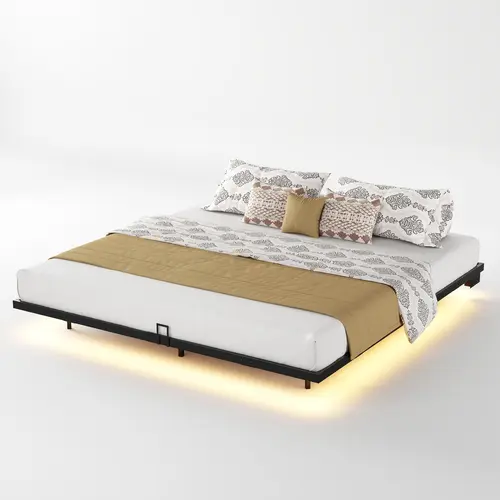 Sweetcrispy Metal Floating Bed Frame for Modern Bedroom - Built-in LED Bed Frames with LED Room Glow, Charging Station (2 Outlets & USB Ports), No Box Spring Needed, Anti-Sliding, Noise-Free, Easy Assembly