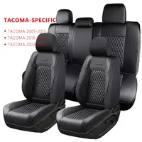 Coverado Custom Faux Leather Full Set Car Seat Protectors for 2005-2015 Toyota Tacoma Double/Crew Cab (Base, PreRunner, SR5, Limited, TRD Sport) - Full Wrap, Function Access, Elastic Straps, Resists Daily Seat Wear (Black),truck seat covers toolupgrade