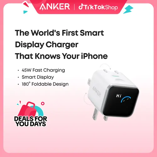 [live only]Anker Smart Display Charger, Anker Nano 45W Fast Charging USBC Charger with Smart Recognition, Built-In Care Mode, Compact with 180° Foldable Plug, for iPhone 17/16/15 Series, MacBook, Apple Watch sohochic