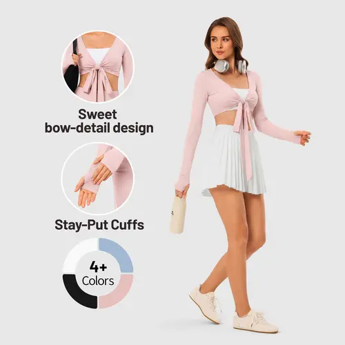 【Limited-time offer】Inno Mint Women's Stretchy V-Neck Wrap Crop Gym Apparel, Long Sleeve Convertible Fitness Yoga Top, Casual Comfy Workout Tops for Women (Ballet, Yoga),sohochic