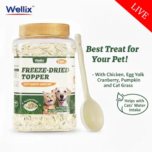 【Live Big Deal】Wellix Freeze-Dried Chicken Flavor Dog & Cat Food Topper, Feline Grass Treats for Hairball Treatment, Low-Calorie Training Treats (7.5oz) #sohochic