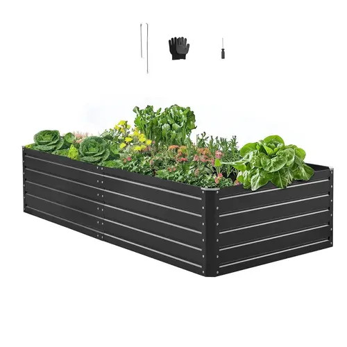 【toolupgrade】VEVOR Metal Raised Garden Bed, Outdoor Galvalume Planter Garden Box, Open Bottom Design, Large Planter Raised Bed for Growing Vegetables, Flowers, Herbs, and Succulents, Gray, Raised Garden Beds