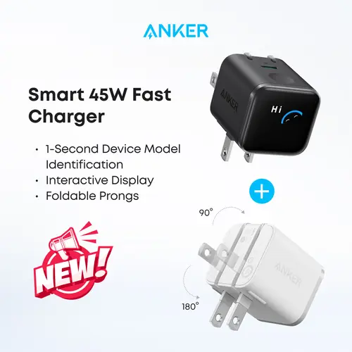 [live only] Anker Nano Charger (45W, Smart Display, 180° Foldable)，New Arrival Set sohochic, Plug, Cellphone, Device