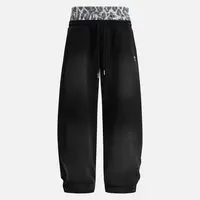Aelfric Eden Unisex Baggy Wide-Leg Leopard Print Joggers - Double Waist Layered, Embroidered, Soft, Drawstring, Polyester-Cotton Fabric, Casual Streetwear Track Pants with Comfortable Fit, Clothes,sohochic