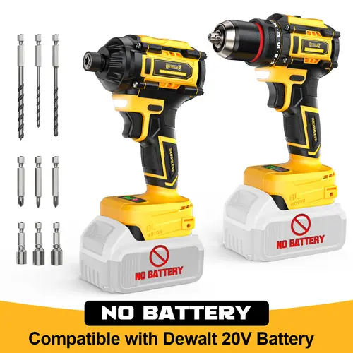 Cordless Drill and Impact Driver Combo Kit Compatible with DeWalt/Milwaukee Battery(NO BATTERY!!), Brushless 1/4" Driver and 3/8" Power Drill with LED Light toolupgrade