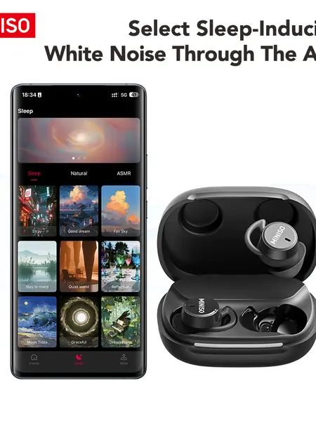 MINISO MS217 Noise Canceling Bluetooth 6.0 Invisible Earbuds - Waterproof In-Ear Wireless Freedom Headphones with Built-In Microphone, Suitable for Sleeping, Sports, Laptop & Camera Use