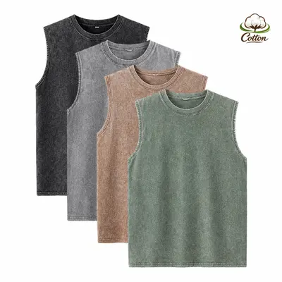 Men’s Plus-Size 4-Piece Classic Crew Neck Tshirt Set, Heavyweight Cotton, Stone-Washed Distressed Finish, Relaxed Drop-Shoulder, Reinforced Ribbed Trim, Retro Streetwear, Black+Gray+Green+Brown, Suitable for Fitness, American High-Street Basic,sohochic