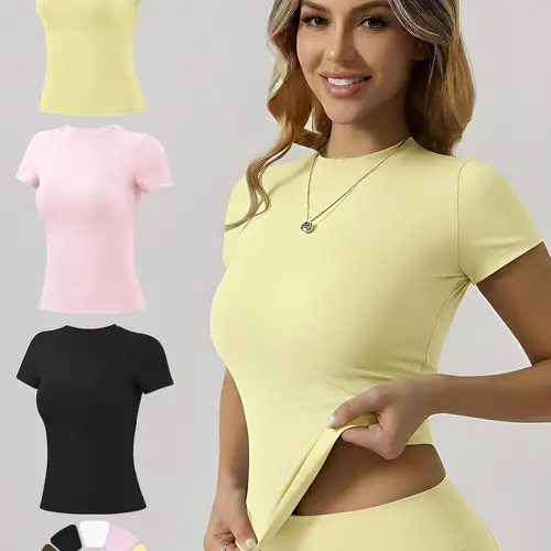 Women's Short Sleeve Workout Tops - High-Elasticity Slim-Fit Yoga Tee, Activewear Tees, Breathable Quick-Dry Fitness Shirt for Gym, Running Training & Casual Daily Wear