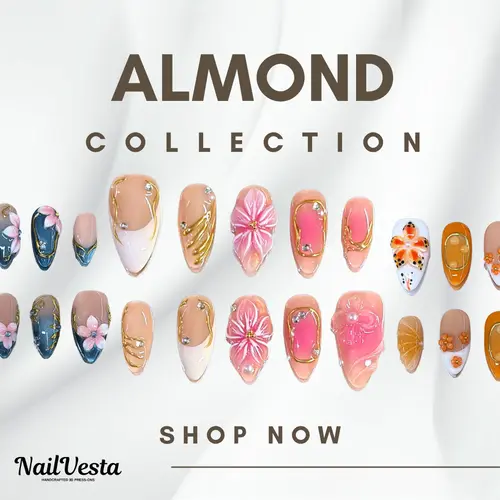 NailVesta ALMOND COLLECTION – 100% Handcrafted 3D Press-On Nails | Reusable, Long-Lasting, Salon-Quality