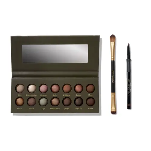 Laura Geller Diane's Earthy Eye Definition Kit - 3 PC Bundle with Delectables Palette, Dual-Ended Brush & Waterproof Gel Liner for Mature Skin - Eyeshadow