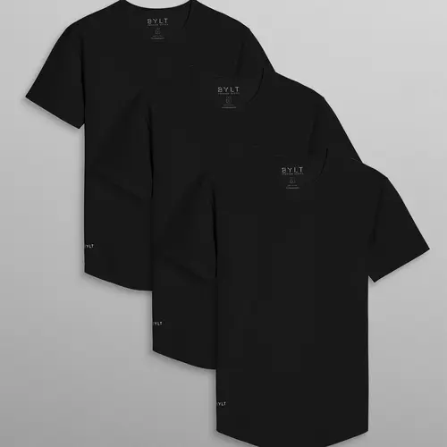 Menswear BYLT 3-Pack Short-Sleeve Plain Casual Drop-Cut LUX T-Shirts - Structured Drape Fabric, 4-Way Stretch, Wrinkle-Resistant, Ideal for Office to Night Transition