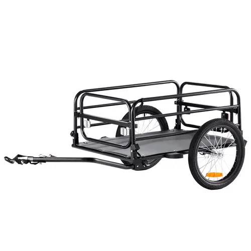 【Back to School】VEVOR Iron Steel Frame Heavy-Duty Bike Cargo Trailer, 160 lbs Load Capacity, Folding Outdoor Wagon Trolley, Foldable Compact Storage, Quick Release Universal Hitch, 16" Wheels, Safe Reflectors, 22"-28" Wheel Fit, Ideal for Camping Trips