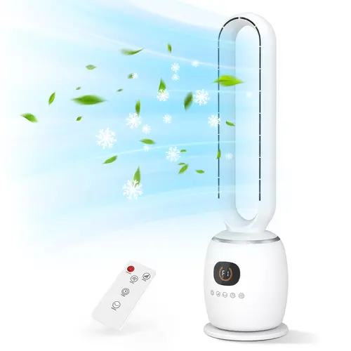 TMWINGS Bladeless Tower Cooling Fan, 3-Speed Quiet Model with Remote, Oscillation, 12-Hour Timer, 3 Wind Modes, Safe No-Blade Design, Automatic Power Off Pedestal Type for Bedroom Home Office, Fan For Bedroom