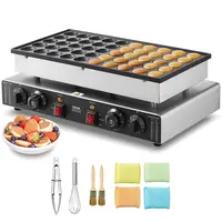 VEVOR Miniature Dutch Pancakemaker Waffle Iron, 50PCS 43mm Dual Grids Round Waffle Dorayaki Baker, 1700W Stainless Steel Commercial Kitchen Appliance with Dual Temp Control, Rubber Feet, Cafe-Style Output, Crisp+Fluffy Bite