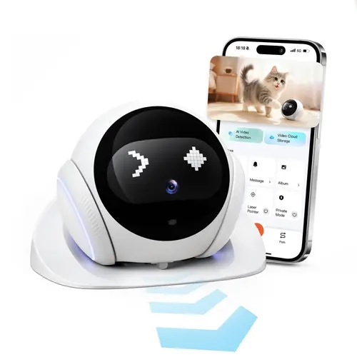 Indoor Wi-Fi Security Robot Camera 1080P - Movable, App Control, 2-Way Audio, Motion Alert, Automatic Patrol, Starlight Night Vision, Auto-Recharge, Wireless Mini Security Camera for Monitoring (Pet/Elderly) During Cooking/Work, Smart Home Gadget