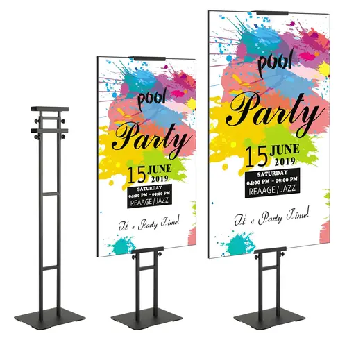 【Back to School】VEVOR Double-Pole Aluminum Poster Stand, Dual-Sides Heavy-Duty Square Base Sign Holder, Shock-Absorb 7.9 lbs Base, 3.9 to 75 Inches Adjustable Height, Knock-Resist Metal, Floor-Standing Display for Foam Boards & Storefronts, Black