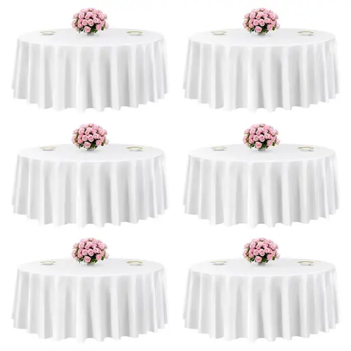 VEVOR 6-Pack Classic White Elegant Round Polyester Tablecloth Set, 120" Dia., Stain-Resistant, Wrinkle-Resistant, Machine Washable for Christmas, Holiday, Barbecues Decor