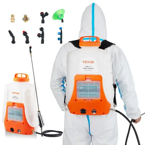 【Backtoschool】VEVOR Battery Powered Portable Backpack Sprayer, 0-90 PSI Adjustable Pressure, 4 Gallon Tank, Back Pack Sprayer with 8 Nozzles and 2 Wands, 12V 8Ah Battery, Wide Mouth Lid for Weeding, Spraying, Cleaning