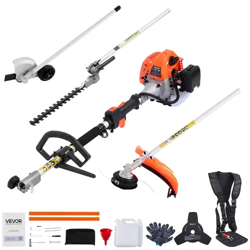 【Back to School】VEVOR 26cc 2-Stroke Gas Hedge Trimmer, Multi-Function 4-in-1 Gas Tools with Protective Gear Set - Handheld Weed Eater, Hedge Trimmer, Edger, Brush Cutter, Anodized Rust-Resist for Shrubs Trimming
