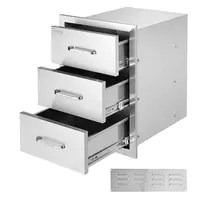 【Back to School】VEVOR Outdoor Kitchen Flush Mount Triple Access Drawers, 16" W x 21.5" H x 18" D, Stainless Steel Handle, Waterproof, Roundedge Safety, Silent Rails, Durable Steel for Daily Use, for Outdoor Kitchens or BBQ Island Patio Grill Stations