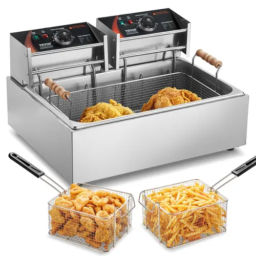 VEVOR Commercial Deep Fryer - 3000W Electric Kitchen Appliances, 18Qt/17L Large Capacity Stainless Steel Countertop Fryer with 3 Removable Baskets, 18Qt Batch Fry for Fry 2 Whole Birds, Silver Restaurant Use
