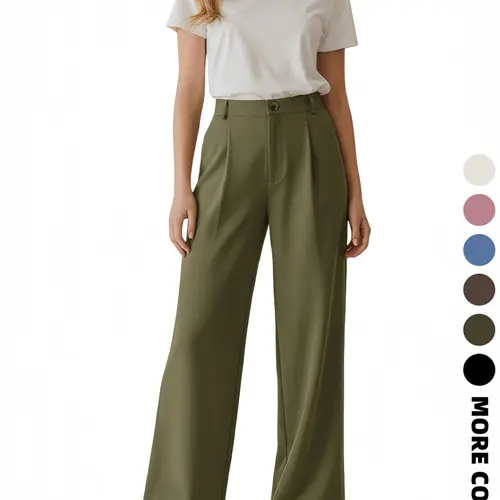 Women's Business Casual Plain Color Elastic Waist Button Fashion Trouser Pants, Casual Work Pants, Fitted H-Type, All Seasons, Stylish and Comfortable, Casual Chic Trousers, Womenswear