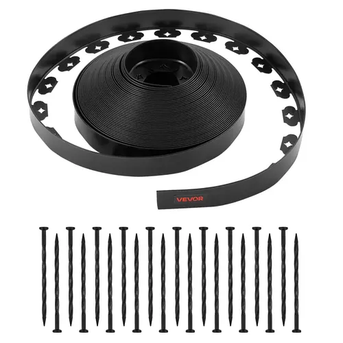 VEVOR No Dig Plastic Landscape Edging Roll, 100ftx1.6in Flexible High-Strength PE, UV-Resistant, Cut to Fit Exact Bed or Path Shapes, Complete Kit with 120 Ground Anchoring Spikes, Easy Garden Installations for Curved Beds, Pathway Borders,toolupgrade