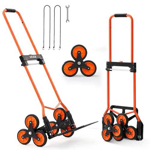 【toolupgrade】VEVOR Carbon Steel Stair Climbing Dolly - 120 lbs Carrying Capacity, Portable Foldable Ergonomic Cart with Telescopic Handle, 6 Large Wheels, 2 Bungee Cords for Home, Groceries, Foldable Storage to Carry Different Items