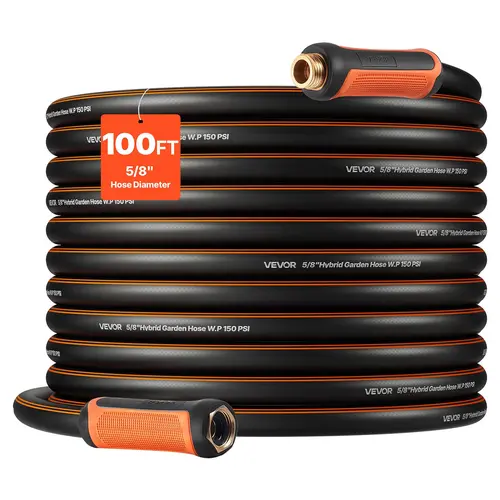 【toolupgrade】VEVOR 100 ft 5/8" Heavy Duty 4-Layer Rubber Garden Hose, 150PSI Working & 600PSI Burst, 6.5 kg Lightweight Hybrid, Kink Free Leak Proof All-Weather Outdoor Use, 3/4" Garden Hose Connectors for Gardening Cleaning, Kink Free Hose, Leak Proof Ho