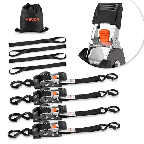 VEVOR 4-Pack Auto-Retract Ratchet Straps with Lever Handle, 1in x 10ft Polyester Webbing, 1200lb Break Strength, Vinyl-Coated S Hooks, 4 Soft Loops, Cargo Tension Gear for Moving Trailers, Kayak Car Accessories,toolupgrade