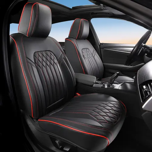 XIANGTA Ultra-Luxury Leather Full-Set Car Seat Covers with Red Stitching - Waterproof, Easy-to-Clean Seat Protectors Cushion, Universal for Sedans, SUVs, Pickup Trucks front seat full coverage truck seat car 5-seat cover premium seat accessory fathersdayg
