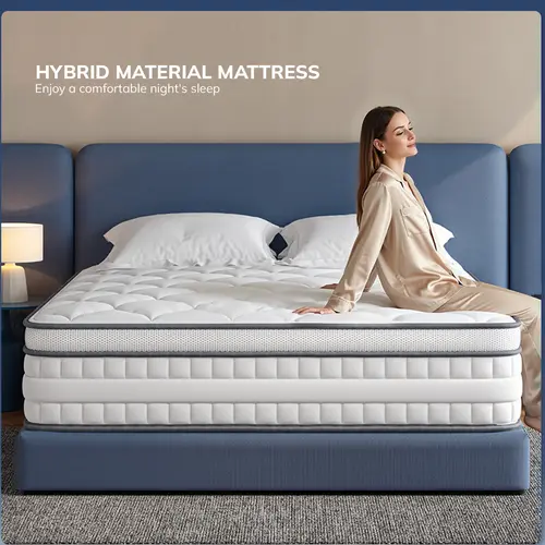 Raybee 8/10/12/14 Inch Hybrid Mattress With Motion Isolation Pocket Springs & Foam Mattress in a Box for Twin, Full, Queen, King, CertiPUR-US Certified, Medium Firmness Hugging Comfort, Ergonomic & Full Body Support, Relieve Pressure for Bedroom