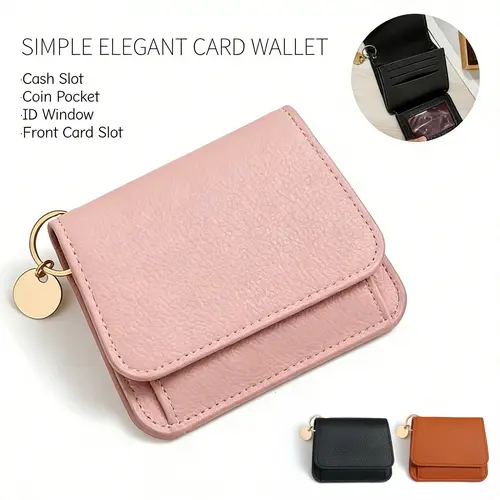 Women’s Elegant Minimalist Trifold Wallet,RFID Blocking Mini Card Holder with Clear ID Window, 6 Card Slots, Zipper Coin Pocket, Cash Compartment & Keychain,Daily use