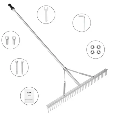 【FathersDayGift】VEVOR Landscape Rake,  , 36" Head Aluminum Landscape Rake, Lake Weed Rake with 75" Long Handle, for Loosening Soil, Lawn Care, Weeding Lake, Garden, Pond