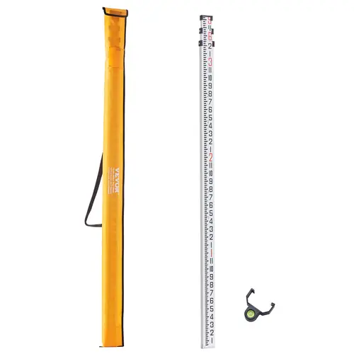 VEVOR Aluminum Grade Telescopic Rod, 9-Ft 3 Adjustable Telescopic Sections, Double-Sided Inch/Foot Scale Leveling Rod, with Bubble Level & Carrying Bag for Compact Storage, Walls Floors