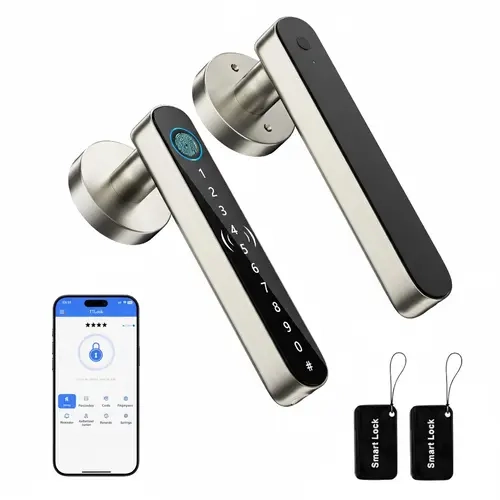 [Deals for You Days] EUERTE 5 in 1 Keyless Entry Door Lock for Bedroom,Smart Fingerprint Door Handle with Code,FathersDayGiftThumbprint Smart Doorknobs Lock Keypad for Interior Room,Apartment,Office,Storage Room,Motel(Silver,Black), homedecor, Biometric D