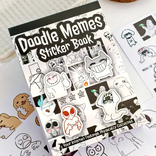 PRSTINCOL Doodle Meme Sticker Kit - 450+ Self-Adhesive Die-Cut Funny Cute Animal Character Craft Supplies for Modern Scrapbooking Ideas, Cutecore Stuff Gifts for Adults
