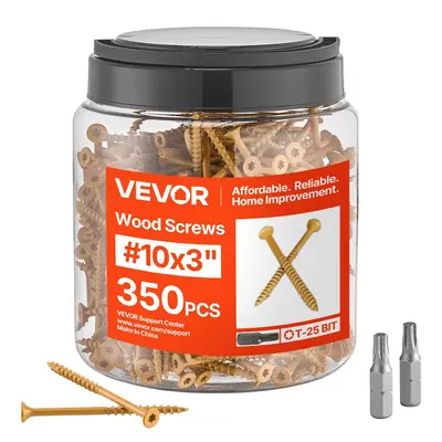 【Back to School】VEVOR 350 PCS #10 x 3-Inch Anti-Rust Coated Torx/T25 Star Drive Fasteners, with 2 Connectors, Serrated Grip Threads, Selftap Wood Entry, for Outdoor Decking, Fencing, Woodworking Projects