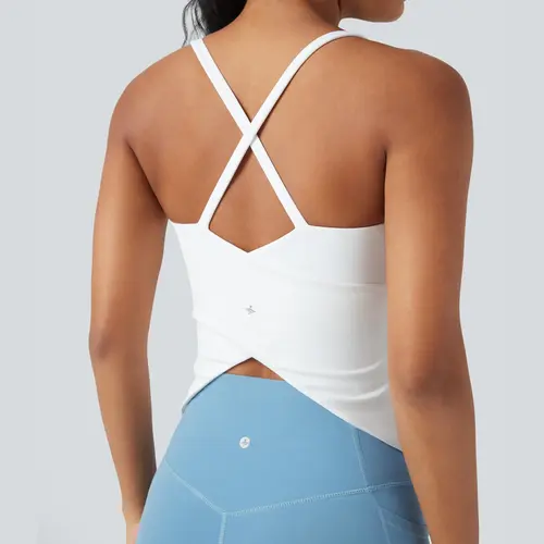 Halara Scoop Neck Crisscross Back Crossover Hem Yoga Cami Top #BackToSchool