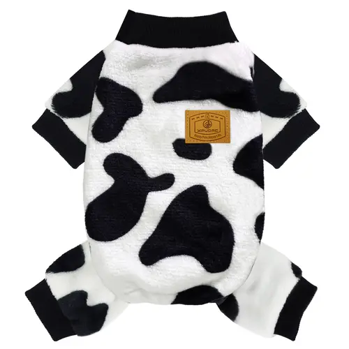 XPUDAC Playful Cow Style Dog Sweater - Black and White Velvet Fabric, Soft Fleece Pajama Design, Universal Extra Warm Layer for Small-Medium Dogs, Winter Pet Clothing for Cozy Nights & Outdoor Use Festive Christmas Halloween Gift,sohochic