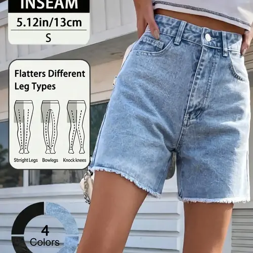High Waist Casual Denim Cuffed Bottom Button Fly Shorts with Raw Hem, Fitted, Perfect for Women Everyday Wear, Fashionable and Flattering Design