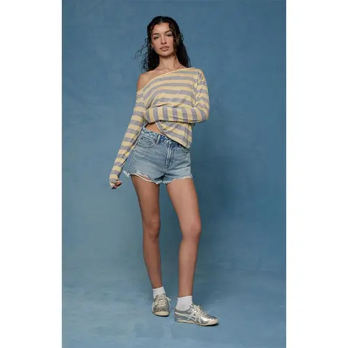 Pacsun Women's Ivy High Waisted Festival Jean Shorts Frayed Light Blue
