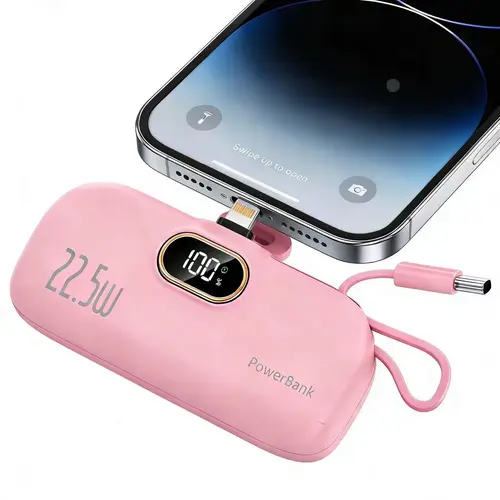 5000mAh Mini Portable Charger with 22.5W Output, Features Two USB Ports (Type-C & USB-A) and Digital Power Display for Accurate Monitoring, Compact and Lightweight Design Ensures Easy Portability