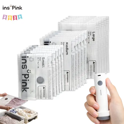 [DealsForYouDays] Inspink Cordless Vacuum Sealer Bags Multi-Size Pack with 25W Wireless USB Rechargeable 1500mAh Pump, PE/PA Blend Waterproof Pouch, Space Saving Storage Organizer for Clothing, Travel