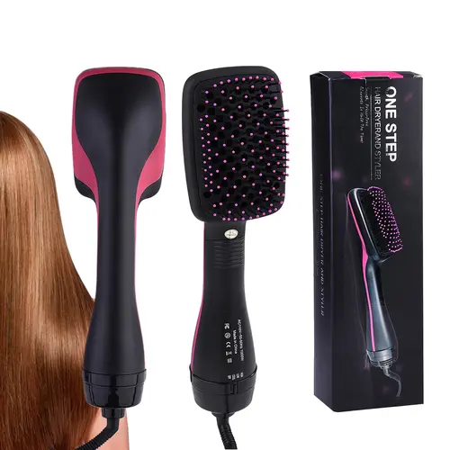 2-in-1 Hair Dryer & Straightener Brush Hair Tool, Negative Ion Blowout Styling Detangler Curling Brush Blow Dryer Curlers & Straighteners for Drying, Smoothing, Reducing Frizz & Static, Hair Tools
